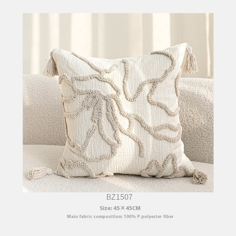 Sofa Throw Pillowcase Cream Color Three-dimensional Embroidery
