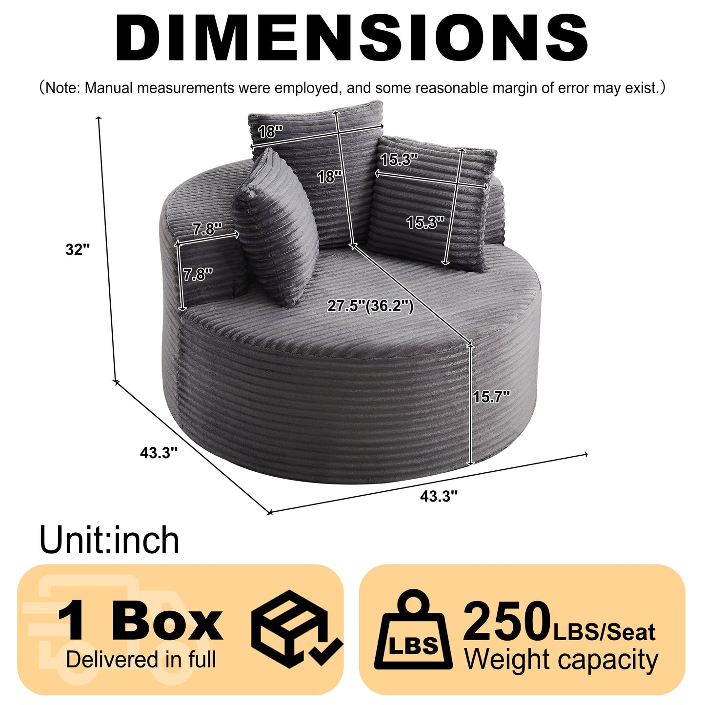 43-inch Round Corduroy Single Sofa