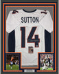 Framed Autographed/Signed Courtland Sutton 35x39 Denver White Football Jersey JSA COA