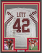 Framed Autographed/Signed Ronnie Lott 35x39 San Francisco 49ers White Football Jersey JSA COA