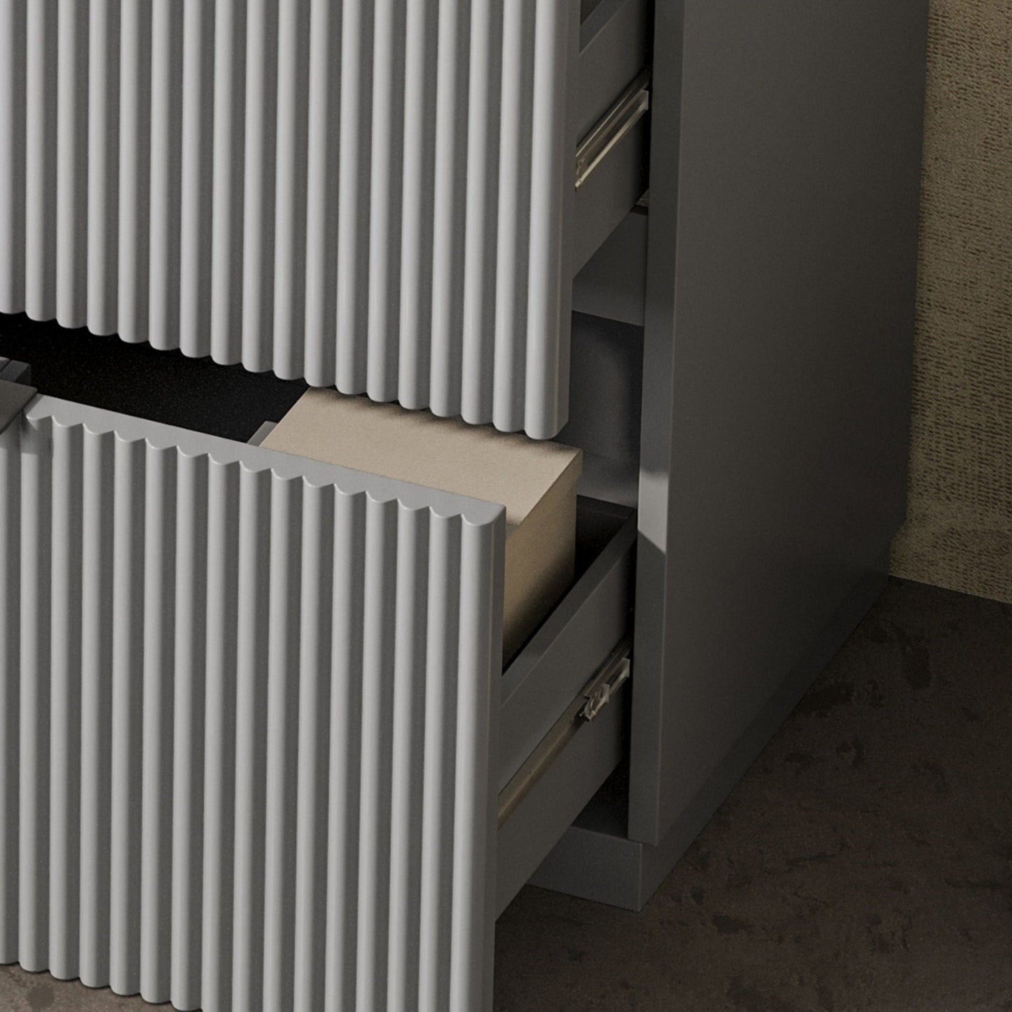 Fluted Bathroom Vanity With Ceramic Sink, Freestanding Cabinet