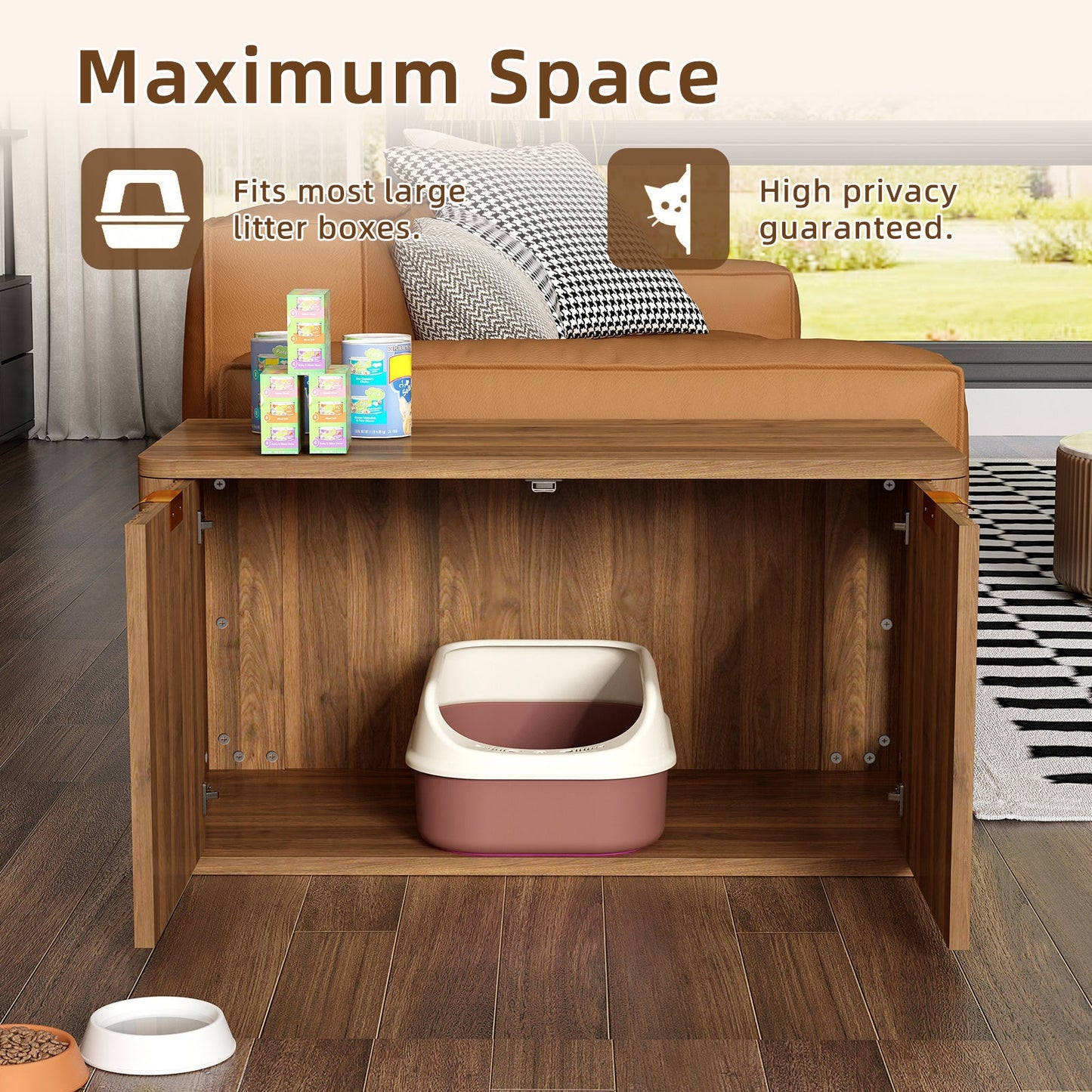 31.5" Walnut Finish Hidden Litter Box Furniture