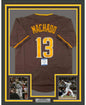 Framed Autographed/Signed Manny Machado 35x39 San Diego Brown Baseball Jersey Beckett BAS COA