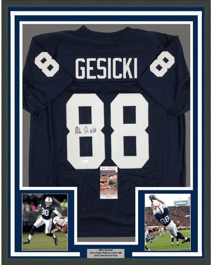 Framed Autographed/Signed Mike Gesicki 35x39 Penn State Blue College Football Jersey JSA COA