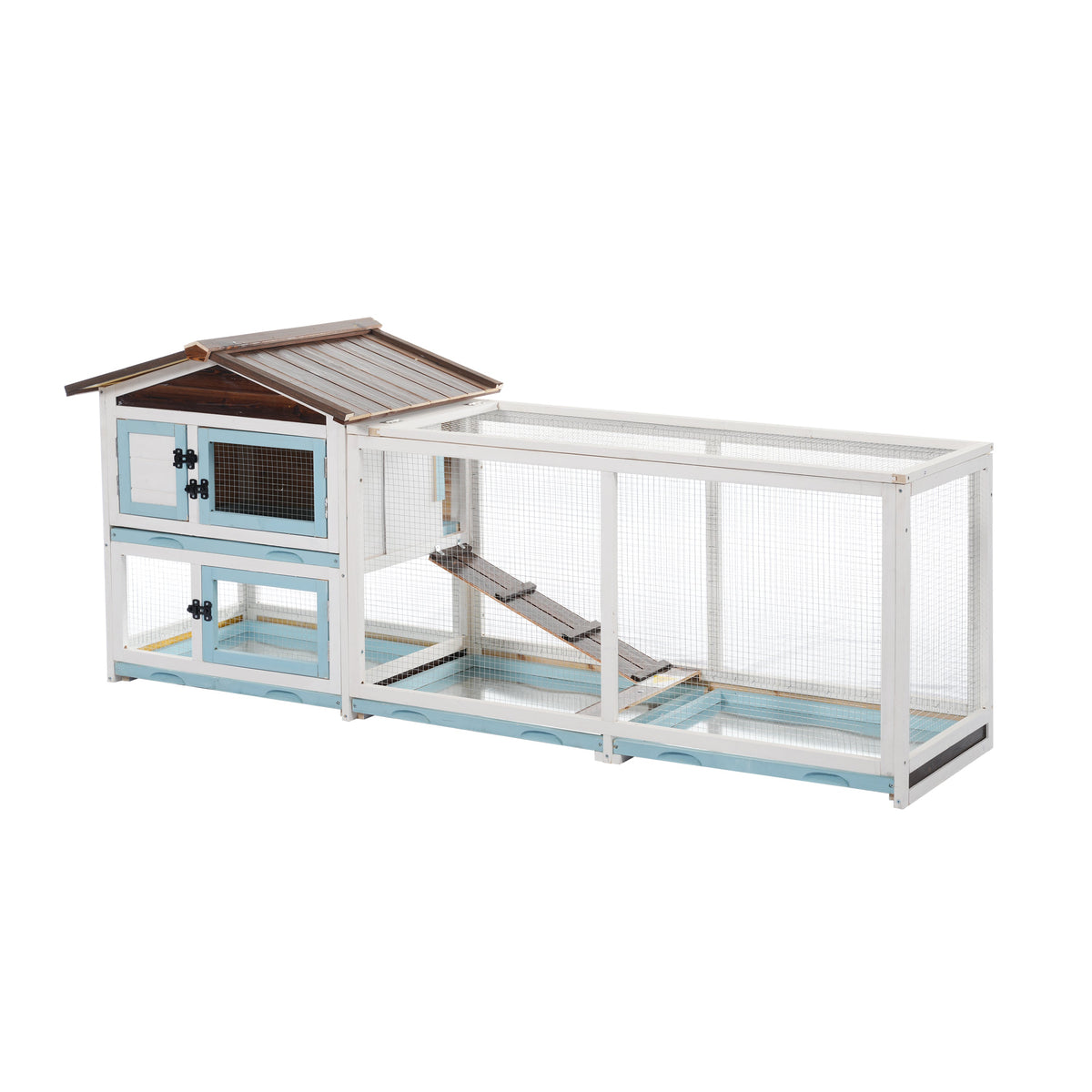 Outdoor Multi-Level Fir Wood Rabbit Hutch