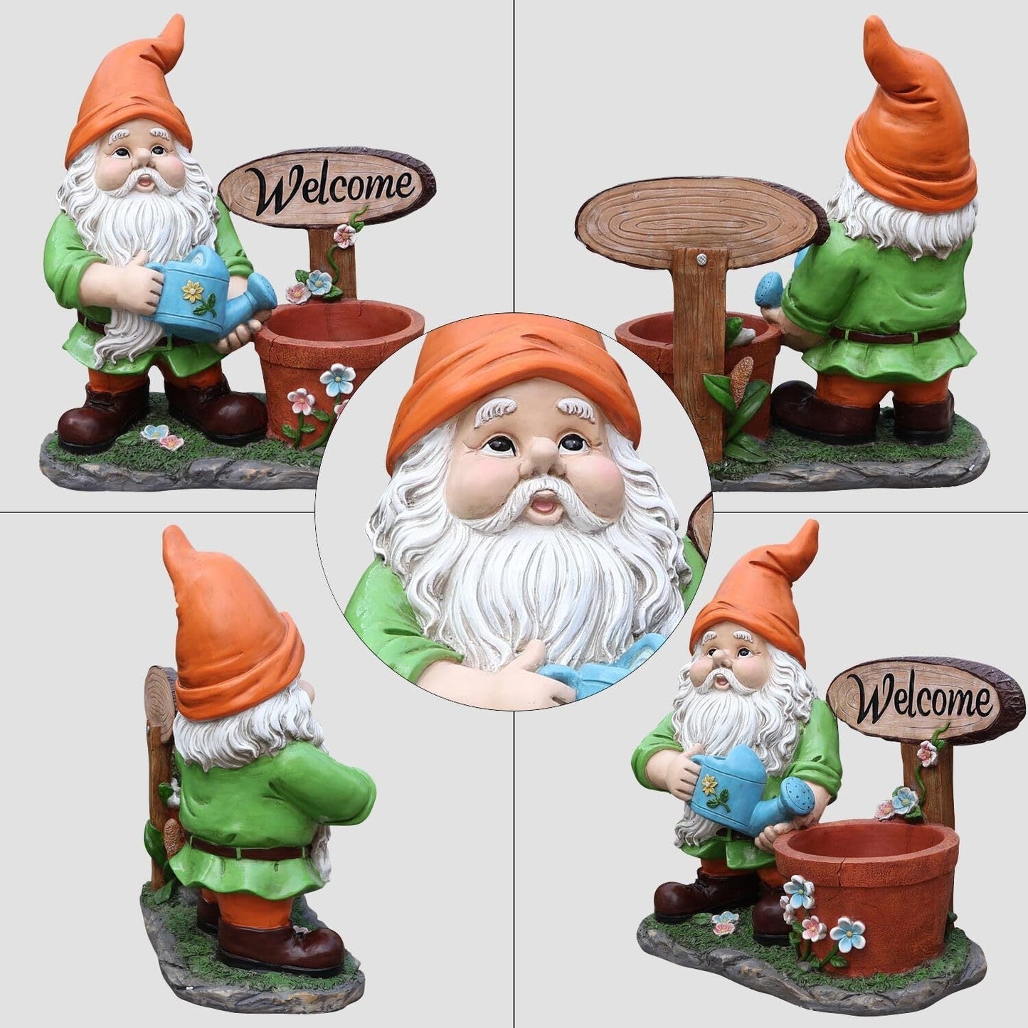 Outdoor Garden Sculpture Gnome Flower Pot Planter