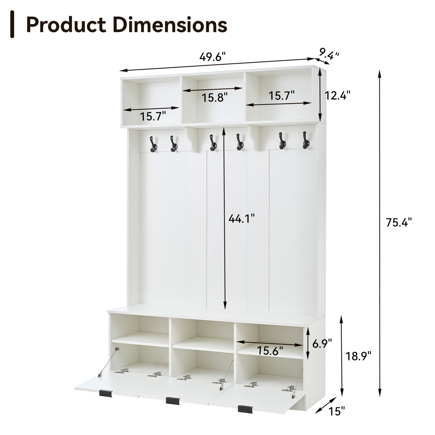 49.6" 5-in-1 Hall Tree with Bench, Shoe Storage & Cabinets