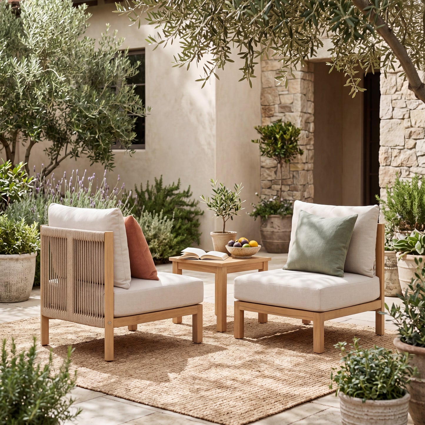 Acacia Wood Patio Furniture Club Chair Set of Two