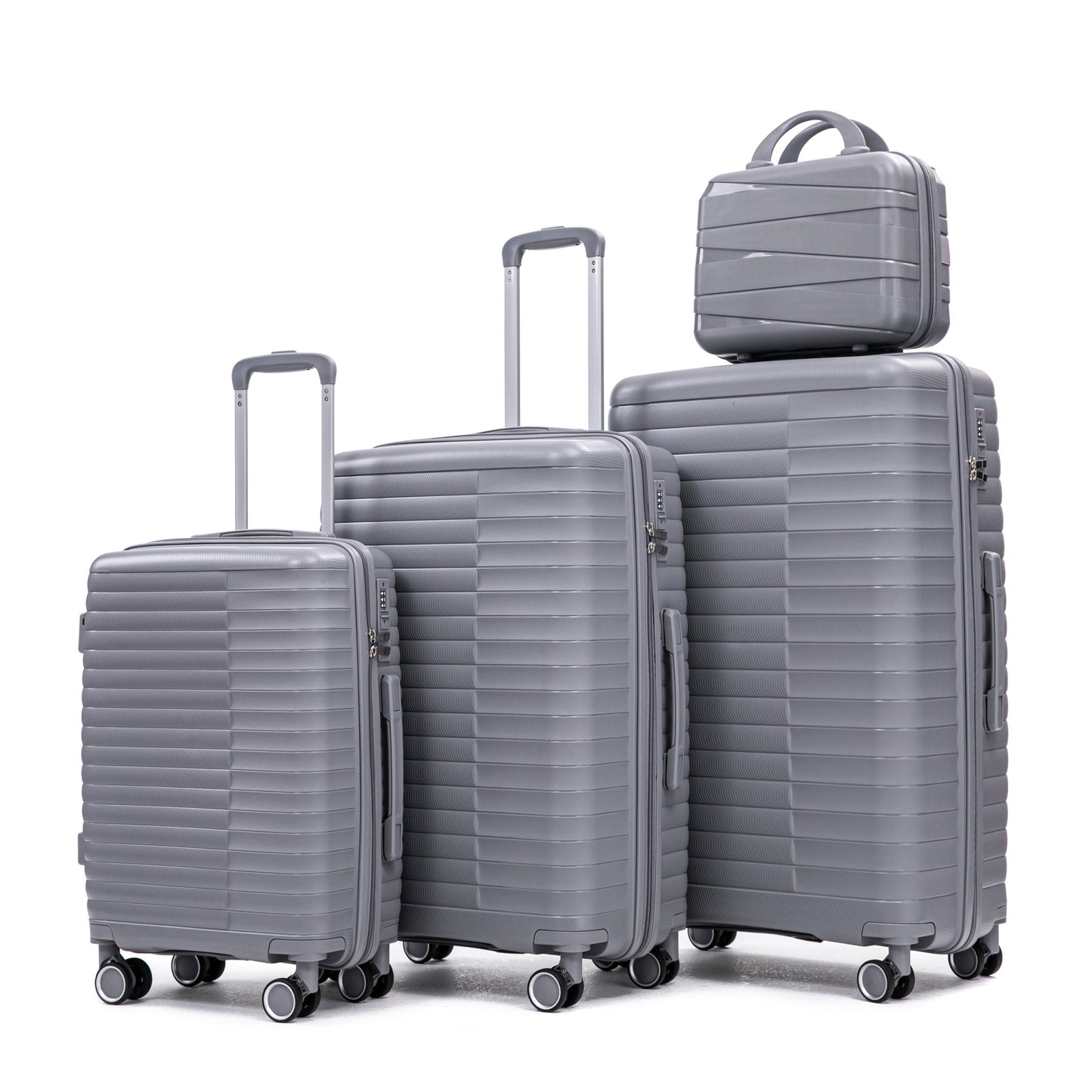 4-Piece PP Spinner Wheel Luggage Set with Cosmetic Case, Light Gray