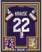 Framed Autographed/Signed Paul Krause HOF 98 35x39 Minnesota Purple Football Jersey JSA COA