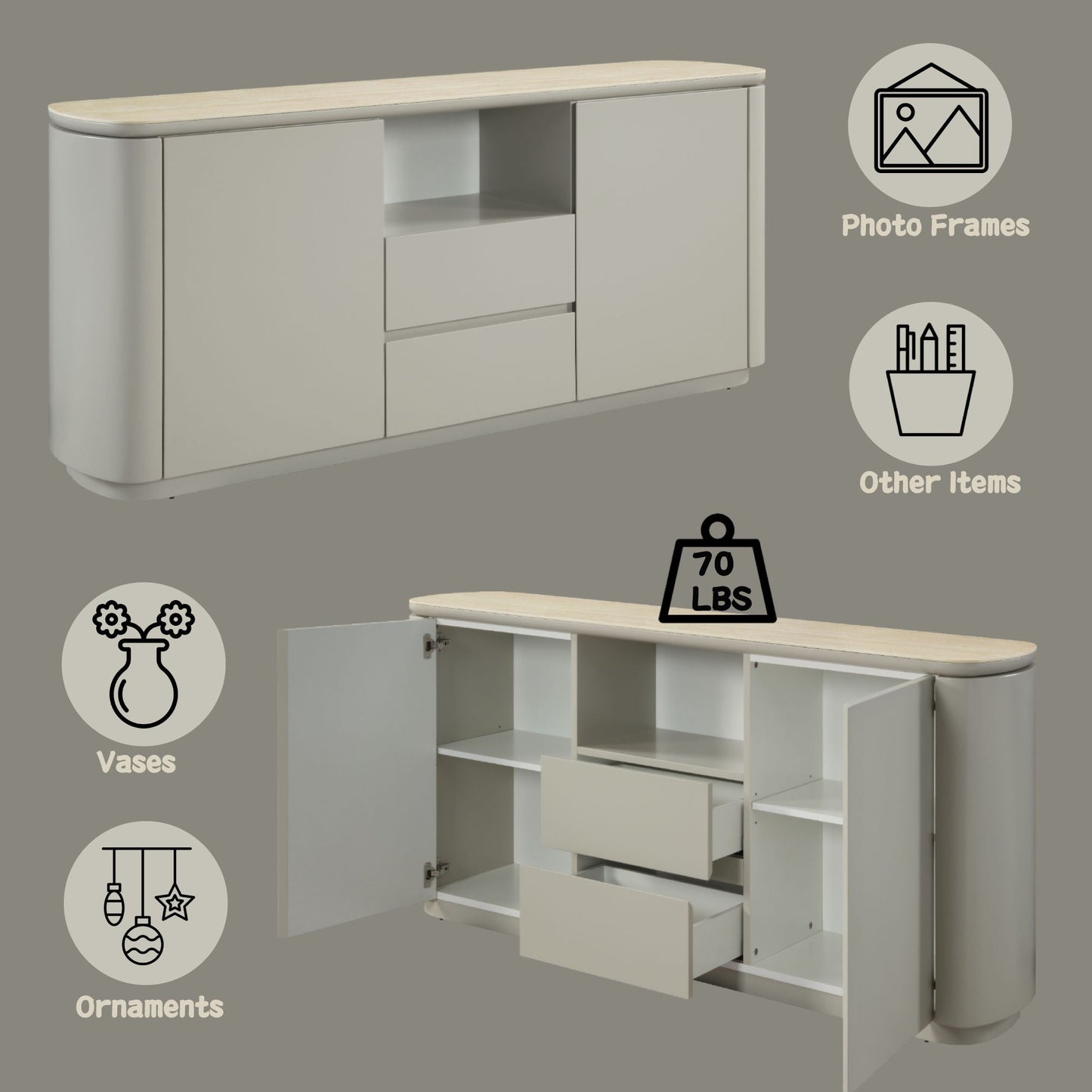 Ingram Ceramic Top Server - Light Gray