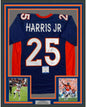 Framed Autographed/Signed Chris Harris Jr. 35x39 Denver Blue Football Jersey Beckett BAS COA
