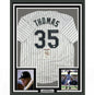 Framed Autographed/Signed Frank Thomas HOF 2014 35x39 Chicago Pinstripe Baseball Jersey JSA COA