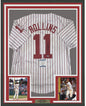 Framed Autographed/Signed Jimmy Rollins 35x39 Philadelphia Pinstripe Baseball Jersey Beckett BAS COA