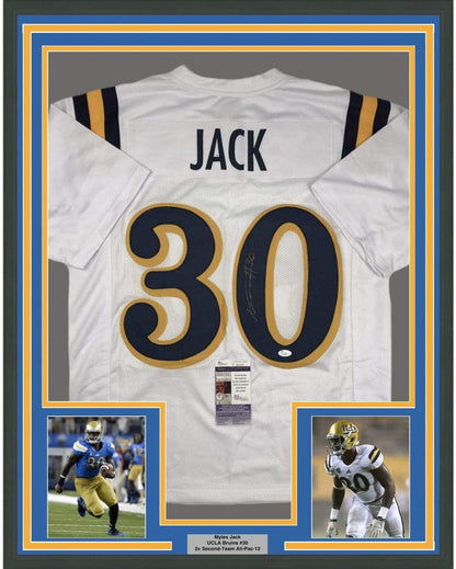 Framed Autographed/Signed Myles Jack 35x39 UCLA White College Football Jersey JSA COA