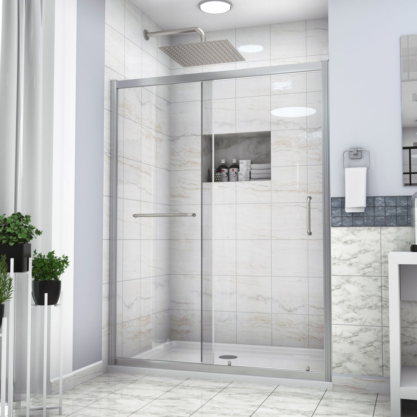 Single Sliding Bypass Shower Door Tempered Glass Enclosure