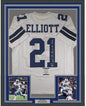 Framed Autographed/Signed Ezekiel Elliott 35x39 Dallas White Football Jersey Beckett BAS COA