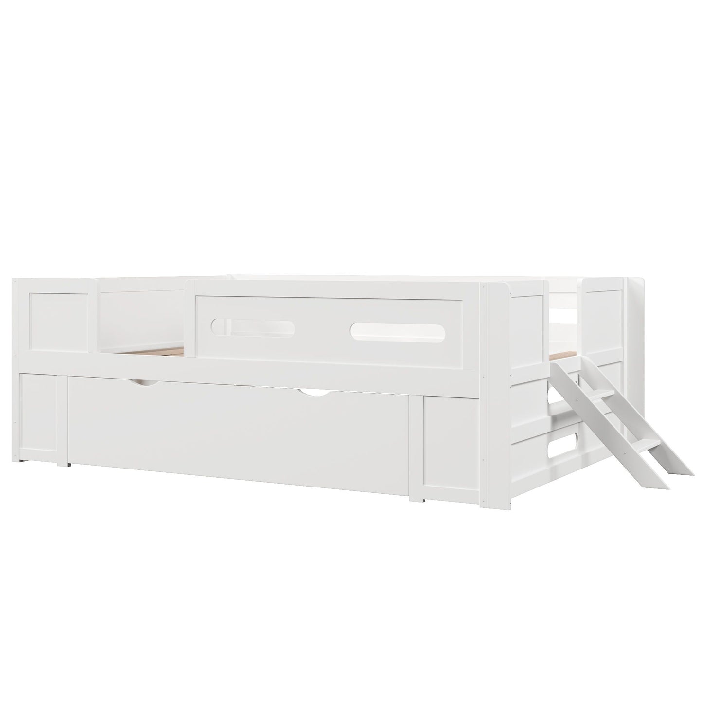 Platform Bed With Guardrail And Drawer