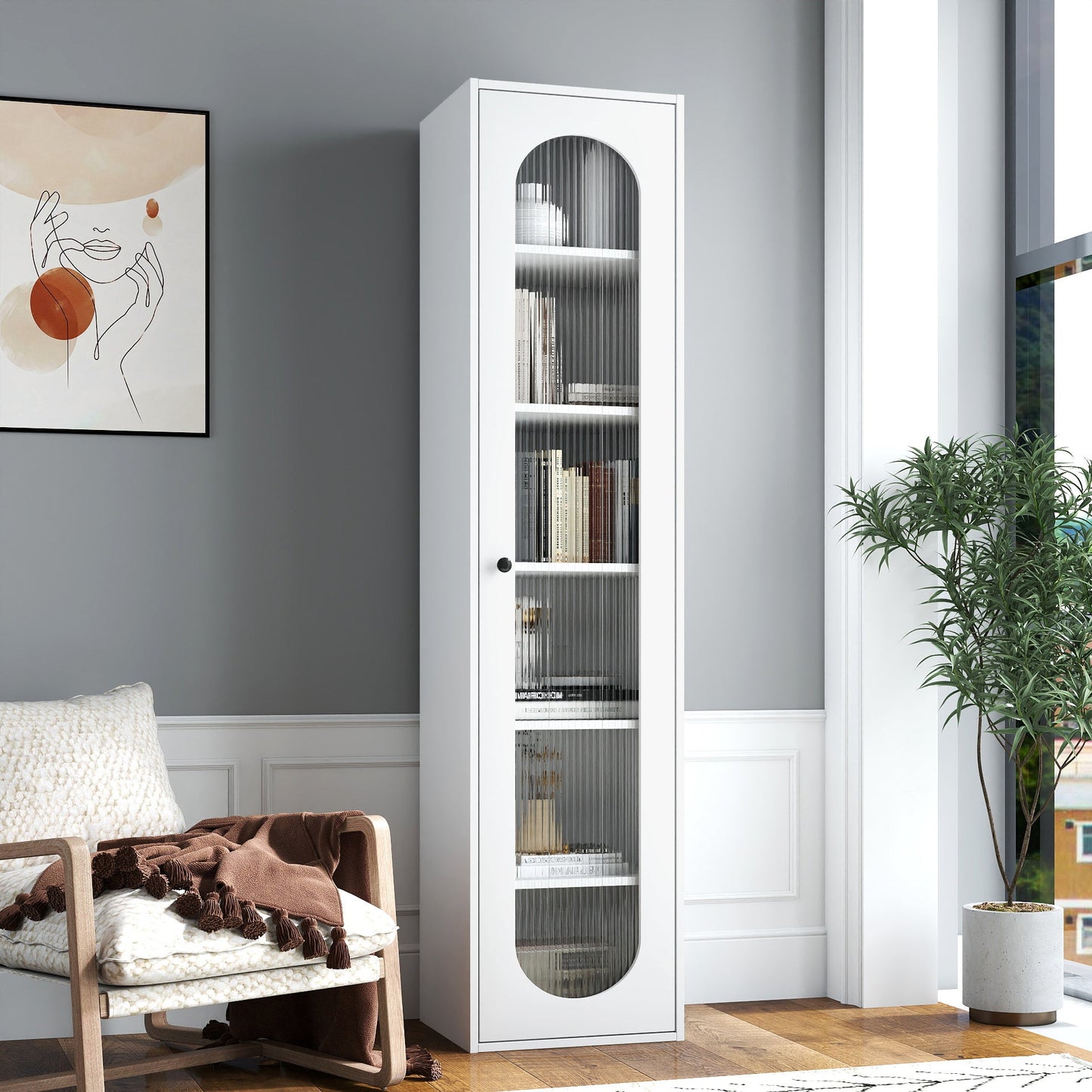 Tall Display Cabinet & Bookshelf with Glass Door