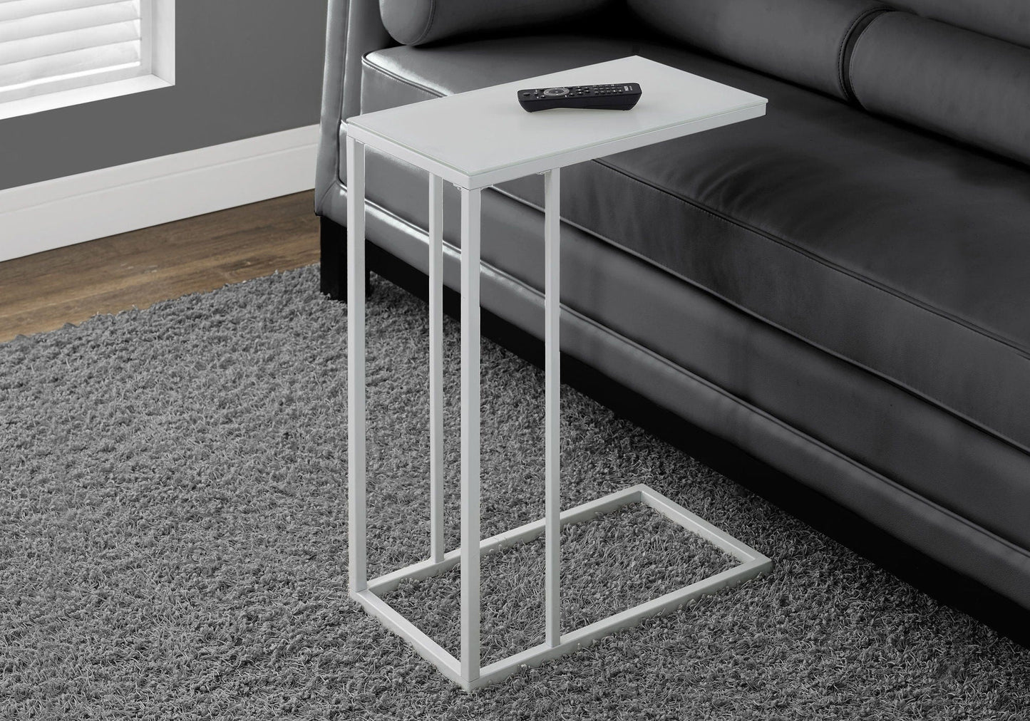 Accent Table, C-Shaped with Tempered Glass - Contemporary & Modern