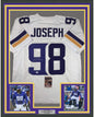 Framed Autographed/Signed Linval Joseph 35x39 Minnesota White Football Jersey JSA COA