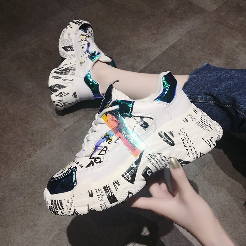 Creative fonts on White Causal tennis shoes for Women