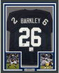 Framed Autographed/Signed Saquon Barkley 35x39 Penn State Blue College Football Jersey PSA/DNA COA