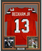 Framed Autographed/Signed Odell Beckham Jr. 35x39 Cleveland Orange Football Jersey Steiner Sports COA Hologram Only