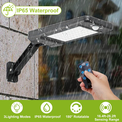 Solar Wall Light Outdoor 60LEDs PIR Motion Sensor Remote Control Wireless Lamps IP65 Waterproof Lighting for Garage Front Door Garden Pathway