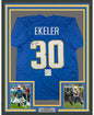 Framed Autographed/Signed Austin Ekeler 35x39 Los Angeles LA Powder Blue Football Jersey PSA/DNA COA