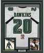 Framed Autographed/Signed Brian Dawkins 35x39 Philadelphia White Football Jersey JSA COA