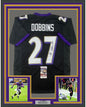 Framed Autographed/Signed JK J.K. Dobbins 35x39 Baltimore Black Football Jersey JSA COA
