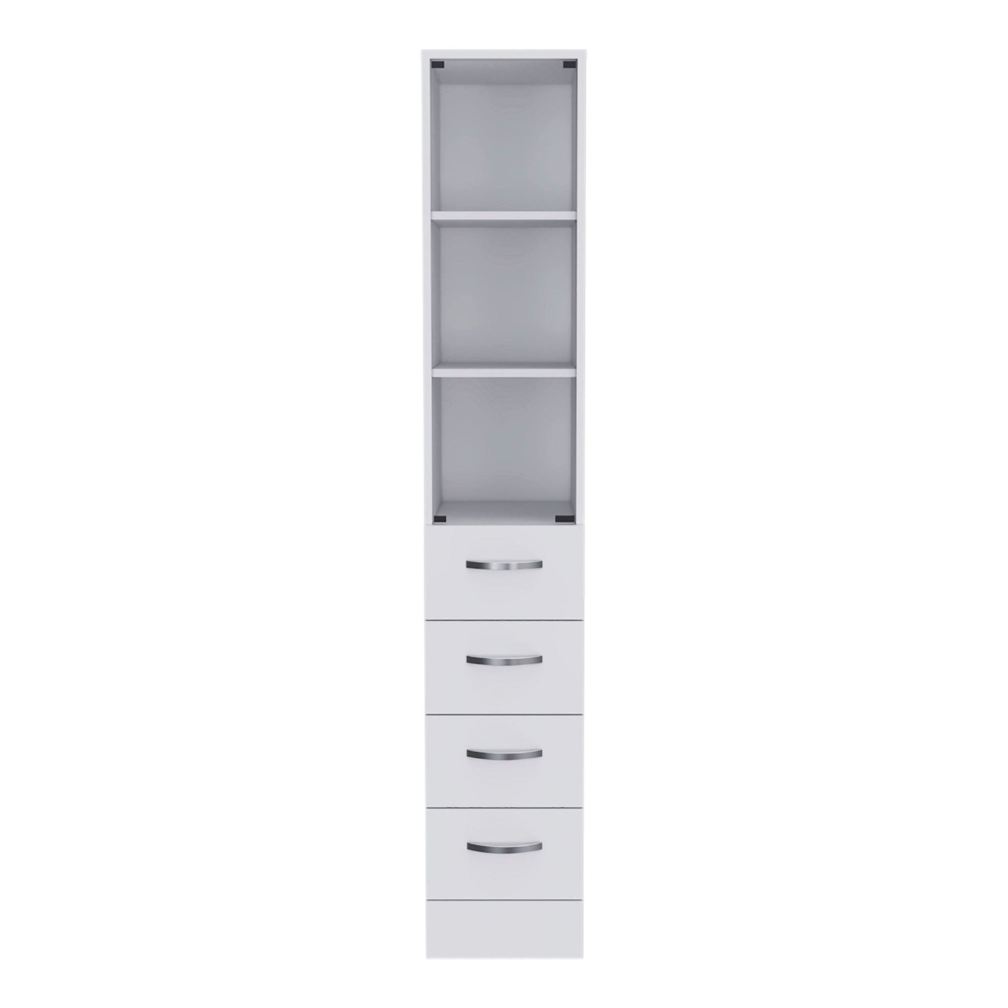Linen Cabinet, 3 Shelves, 4 Drawers And Metal Handles - White