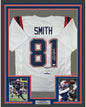 Framed Autographed/Signed Jonnu Smith 35x39 New England White Football Jersey Beckett BAS COA