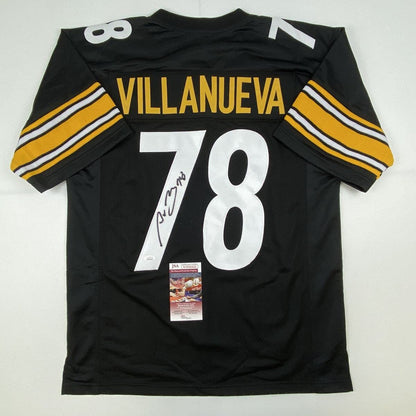 Autographed/Signed Alejandro Villanueva Pittsburgh Black Football Jersey JSA COA