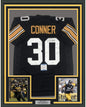 Framed Autographed/Signed James Conner 35x39 Pittsburgh Black Football Jersey Beckett BAS COA