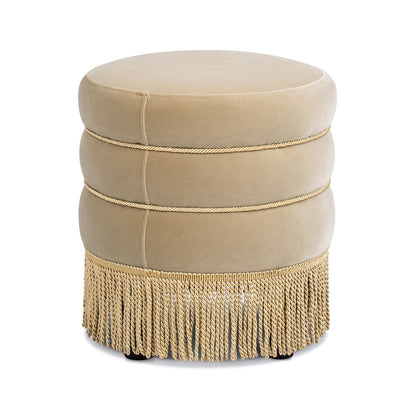 Edward 17.5" Round Upholstered Ottoman with Bullion Fringe