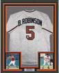 Framed Autographed/Signed Brooks Robinson 1970 WS MVP HOF 1983 35x39 Baltimore White Baseball Jersey JSA COA Holo
