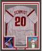 Framed Autographed/Signed Mike Schmidt 35x39 Philadelphia Pinstripe Baseball Jersey GTSM COA Hologram Only