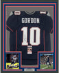 Framed Autographed/Signed Josh Gordon 35x39 New England Blue Football Jersey JSA COA