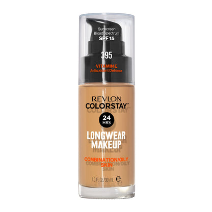 Revlon Liquid Foundation, ColorStay Face Makeup for Combination & Oily Skin, SPF 15, Medium-Full Coverage with Matte Finish, 180 Sand Beige, 1 Fl Oz