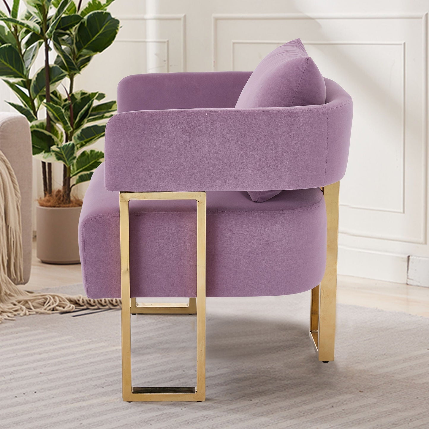 Modern Decorative Chair Teddy Fleece Upholstered And Metal Foot