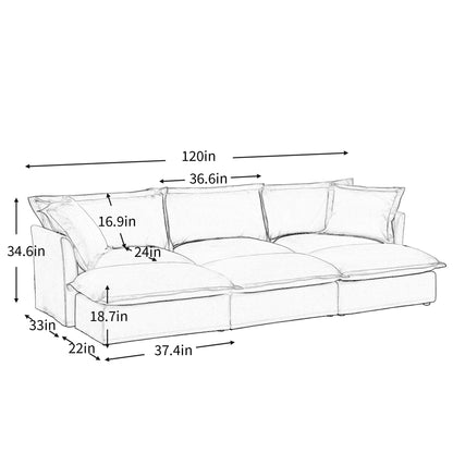 Oversized Chenille Living Room Sofa with 3 Ottomans