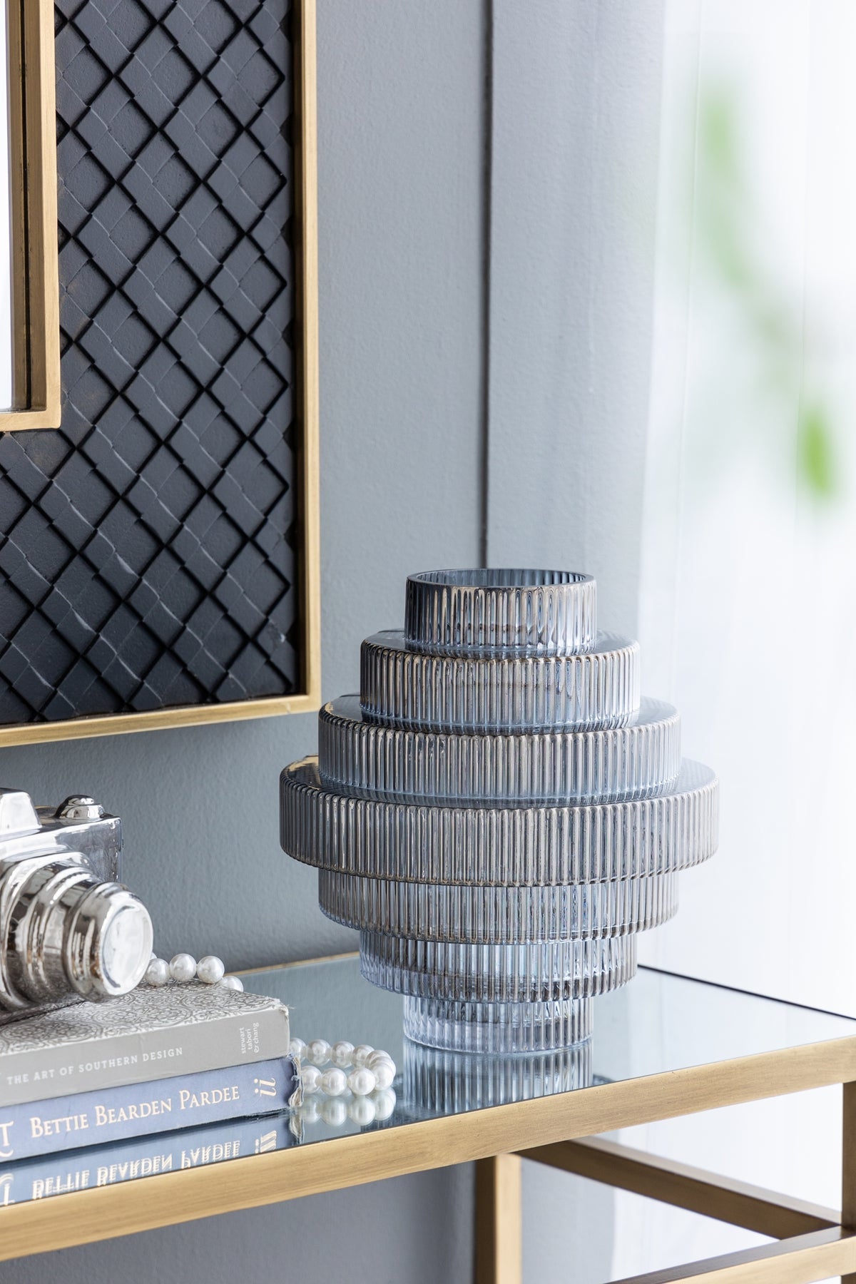Multi-Tiered Geometric Vase with Smoked Glass Finish