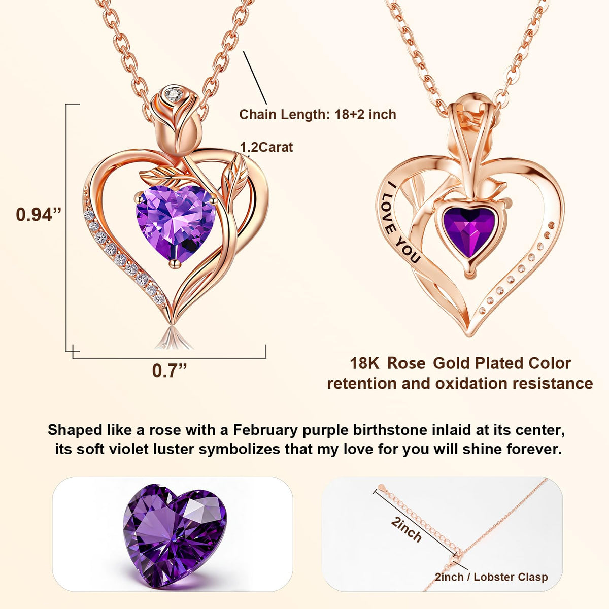Women's Heart Pendant Necklace – 1.2CT Moissanite or Lab-Grown Sapphire, Ruby & Emerald