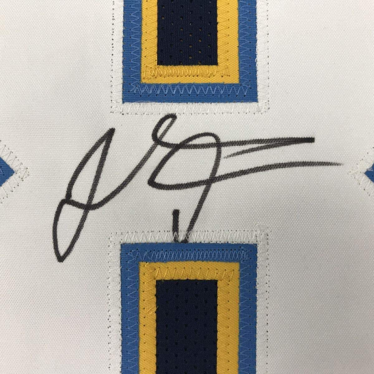 Framed Autographed/Signed Thomas Davis Sr. 35x39 Los Angeles LA Dark Blue Football Jersey JSA COA