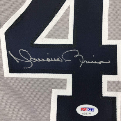 Framed Autographed/Signed Mariano Rivera 35x39 New York Grey Baseball Jersey PSA/DNA COA