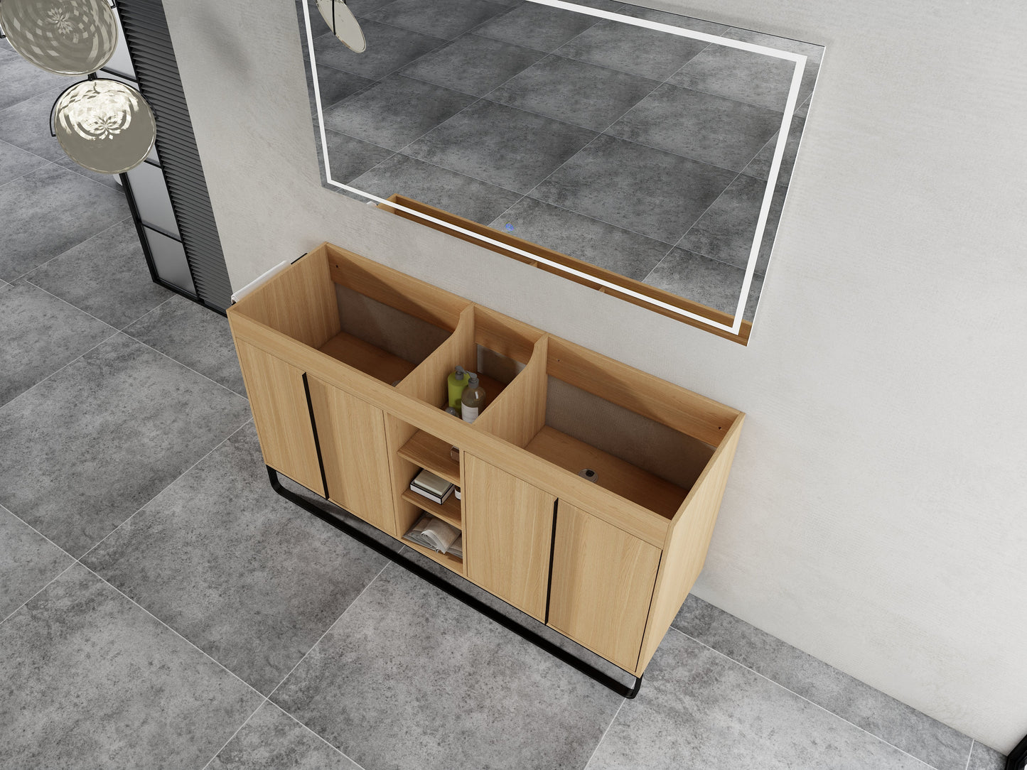 60-Inch Freestanding Bathroom Cabinet with Soft Close Doors & Open Storage