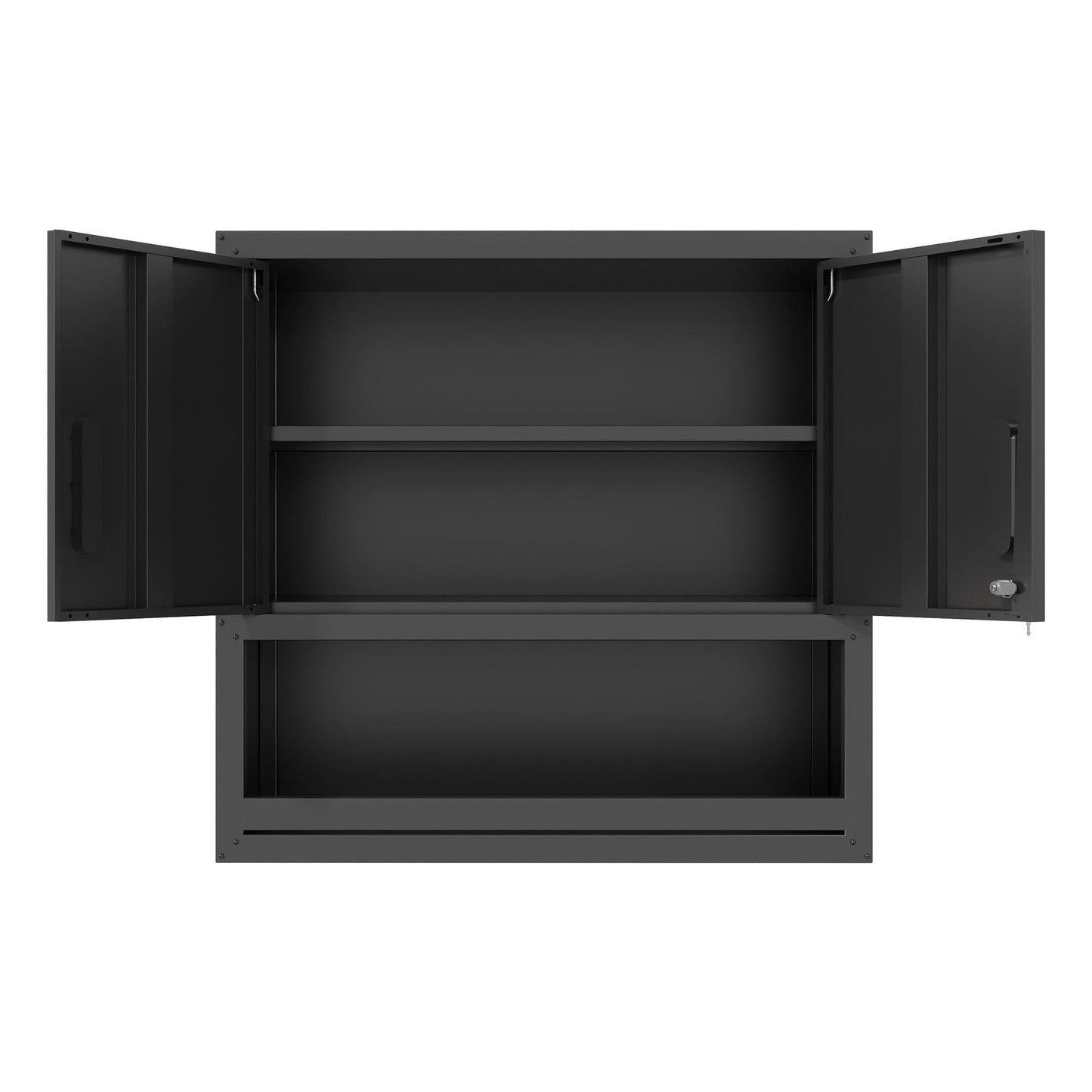 Wall-Mounted Storage Cabinet With Locking Door, 1 Shelf And Open Drawer - Black