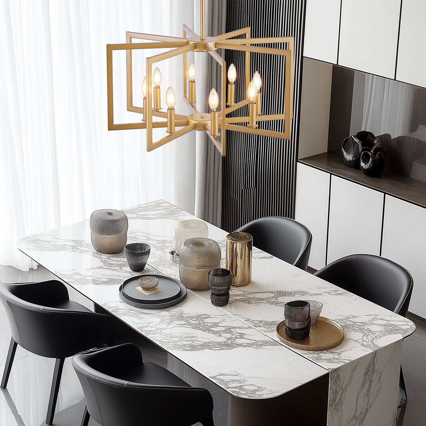 27' Modern Golden Geometric 8-Light Chandelier